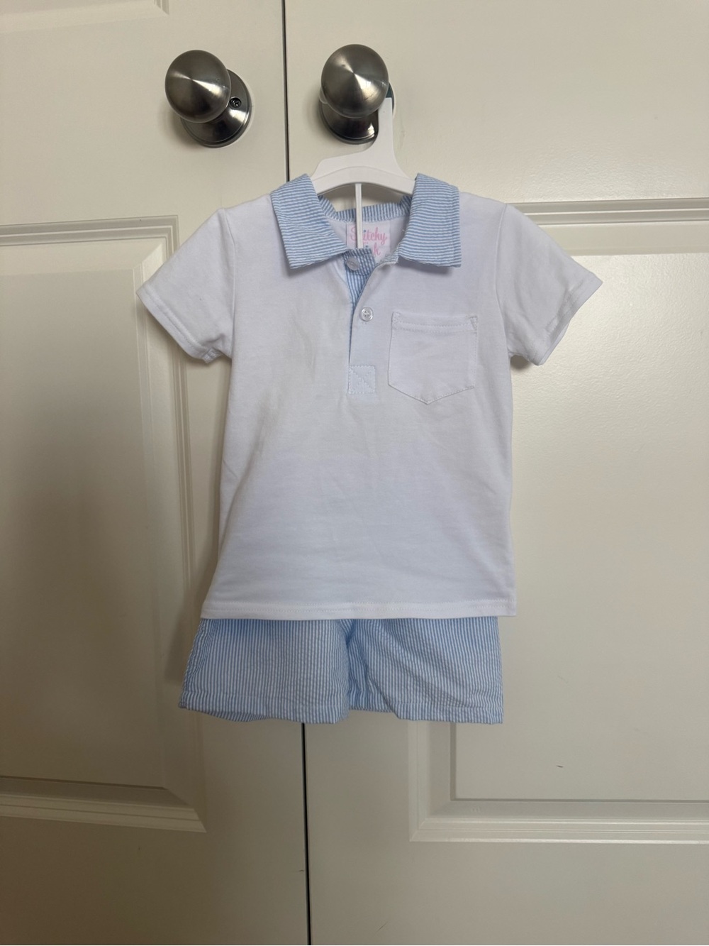 Stitchy fish southern seersucker short set